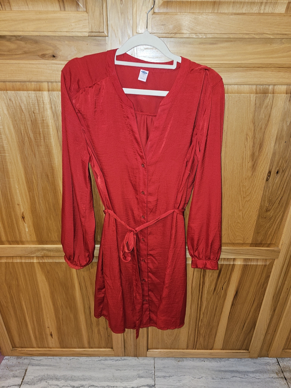 Old Navy Red Button-Front Tie-Waist Mini Dress